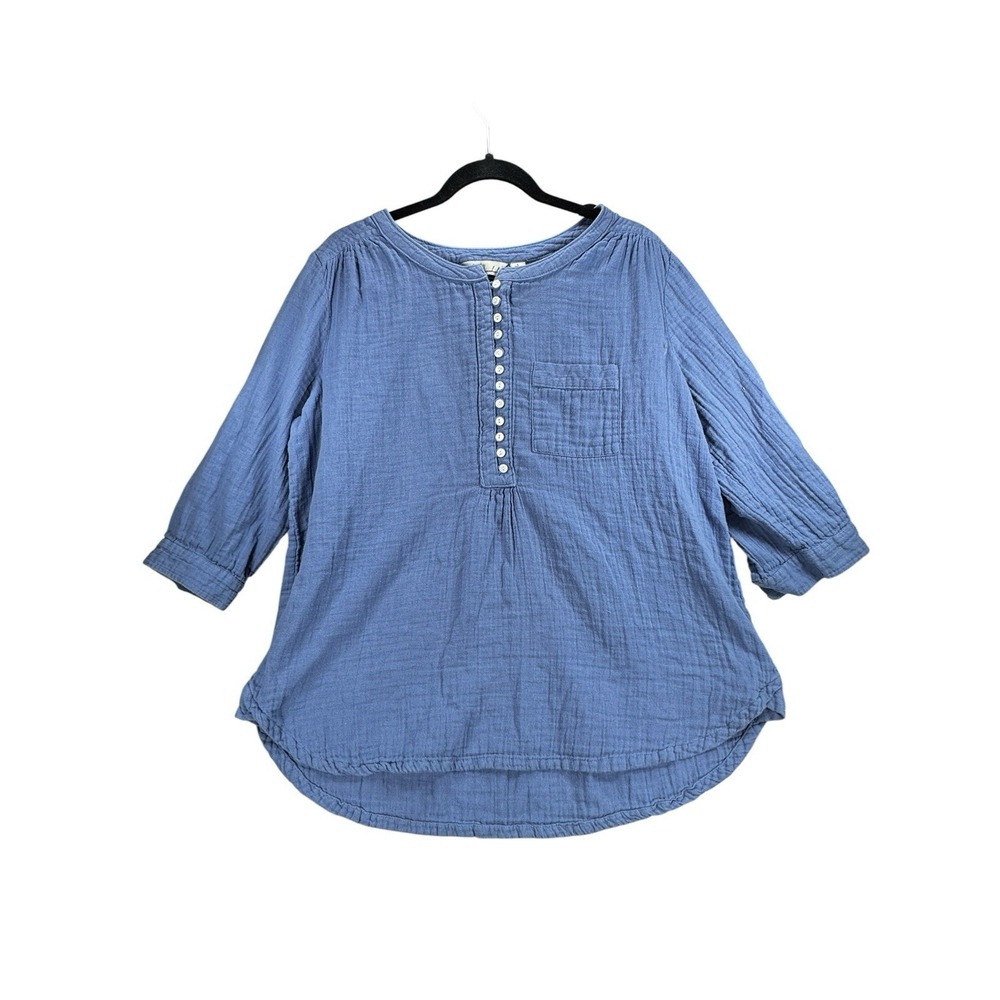 Caffe Marrakesh Blue Cotton Tunic Blouse Women's Large Button Front Casual Top